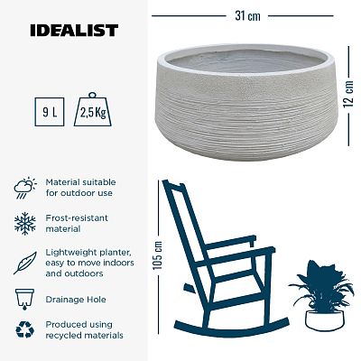 IDEALIST Lite Ribbed Light Concrete Bowl Planter