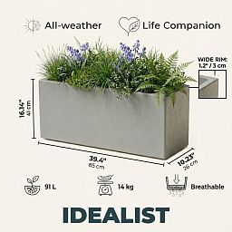 IDEALIST Lite Contemporary Light Concrete High Trough Planter