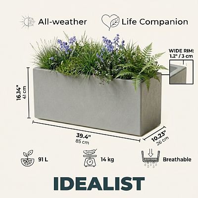 IDEALIST Lite Contemporary Light Concrete High Trough Planter