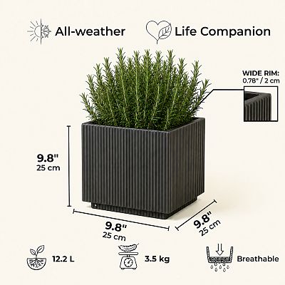 IDEALIST Lite Vertical Ribbed Square Effect Outdoor Planter