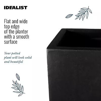 Set of IDEALIST Lite Light Concrete Garden Tall Planters, Outdoor Plant Pots with Tapered Shape