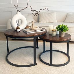 Froppi Round Coffee Tables for Living Room: Set of 2 Nesting Coffee Tables, MDF