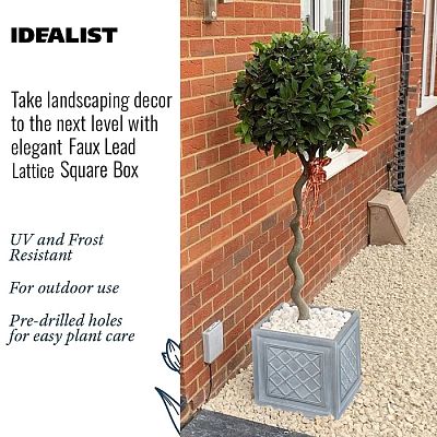 IDEALIST Lite Faux Lead Lattice Planter Light Concrete Square Box
