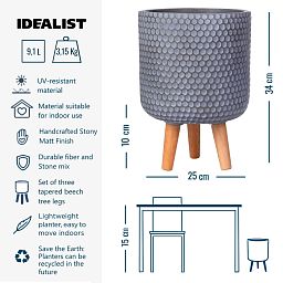 IDEALIST Lite Honeycomb Style Cylinder Planter on Legs, Round Pot Plant Stand Indoor
