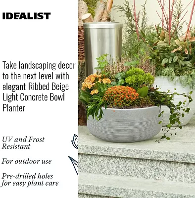 IDEALIST Lite Ribbed Light Concrete Bowl Planter