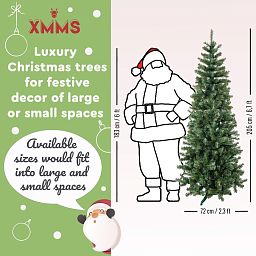 XMMS Edinburgh Artificial Slim Christmas Tree with Tree Skirt & Cotton Gloves Pine Green Needles