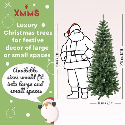 XMMS Edinburgh Artificial Slim Christmas Tree with Tree Skirt & Cotton Gloves Pine Green Needles
