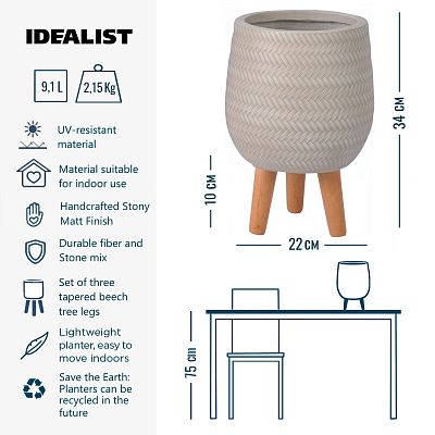 IDEALIST Lite Plaited Style Egg Planter on Legs, Round Pot Plant Stand Indoor