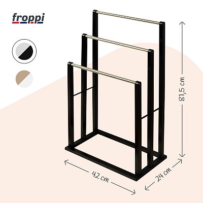 Froppi Bamboo Free Standing Towel Rack, Wooden Towel Holder and Ladder with 3 Bars