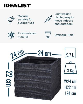 IDEALIST Lite Straw Ribbed Square Outdoor Planter