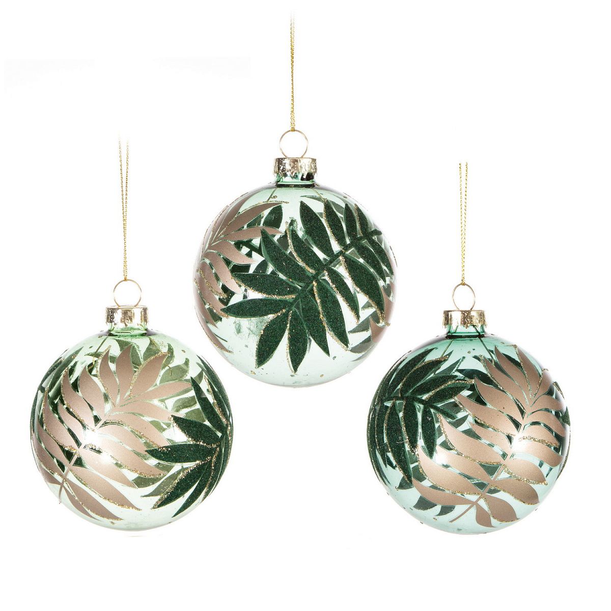 Christmas Tree Baubles Glass Balls with Tropical Leaf Pattern