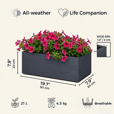 IDEALIST Lite Contemporary Light Concrete Trough Planter
