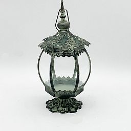 Round Metal Leaf Pattern Garden Dark Silver Lantern by Minster