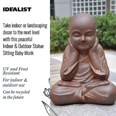 IDEALIST Lite Sitting Baby Monk Rusty Indoor and Outdoor Statue L29.5 W23.5 H39 cm