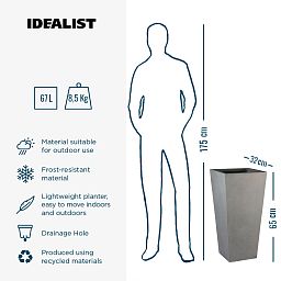 IDEALIST Lite Tall Tapered Contemporary Light Concrete Planter