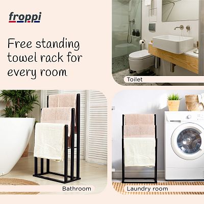 Froppi Bamboo Free Standing Towel Rack, Wooden Towel Holder and Ladder with 3 Bars