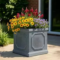 IDEALIST Lite Chelsea Flower Box Square Garden Planter, Faux Lead Grey...