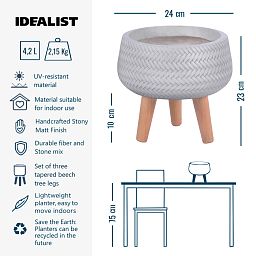 IDEALIST Lite Plaited Style Bowl Planter on Legs, Round Pot Plant Stand Indoor