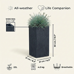 IDEALIST Lite Tall Square Contemporary Light Concrete Planter Set