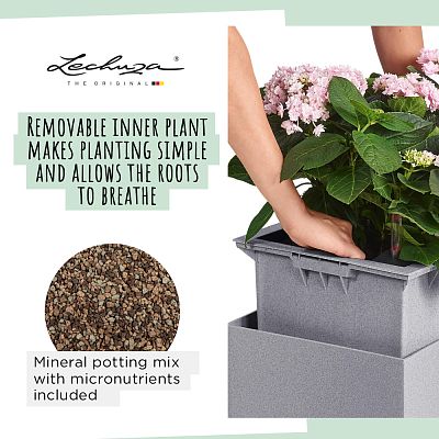 LECHUZA CANTO Stone High Square Tall Poly Resin Self-watering Planter