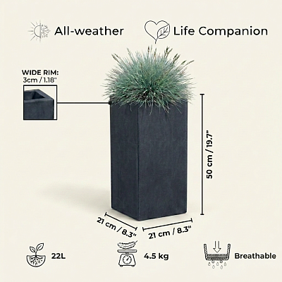 IDEALIST Lite Tall Square Contemporary Light Concrete Planter Set