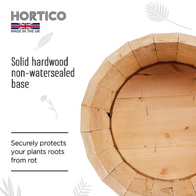Rustic European Birch Hardwood Round Tub Half Barrel Outdoor Planter Made in UK by HORTICO