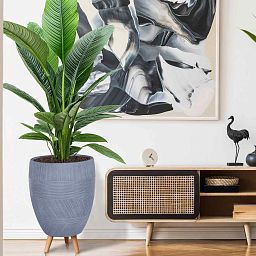 IDEALIST Lite Striped Egg Planter on Legs, Round Pot Plant Stand Indoor