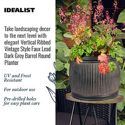 IDEALIST Lite Vertical Ribbed Vintage Style Barrel Round Planter