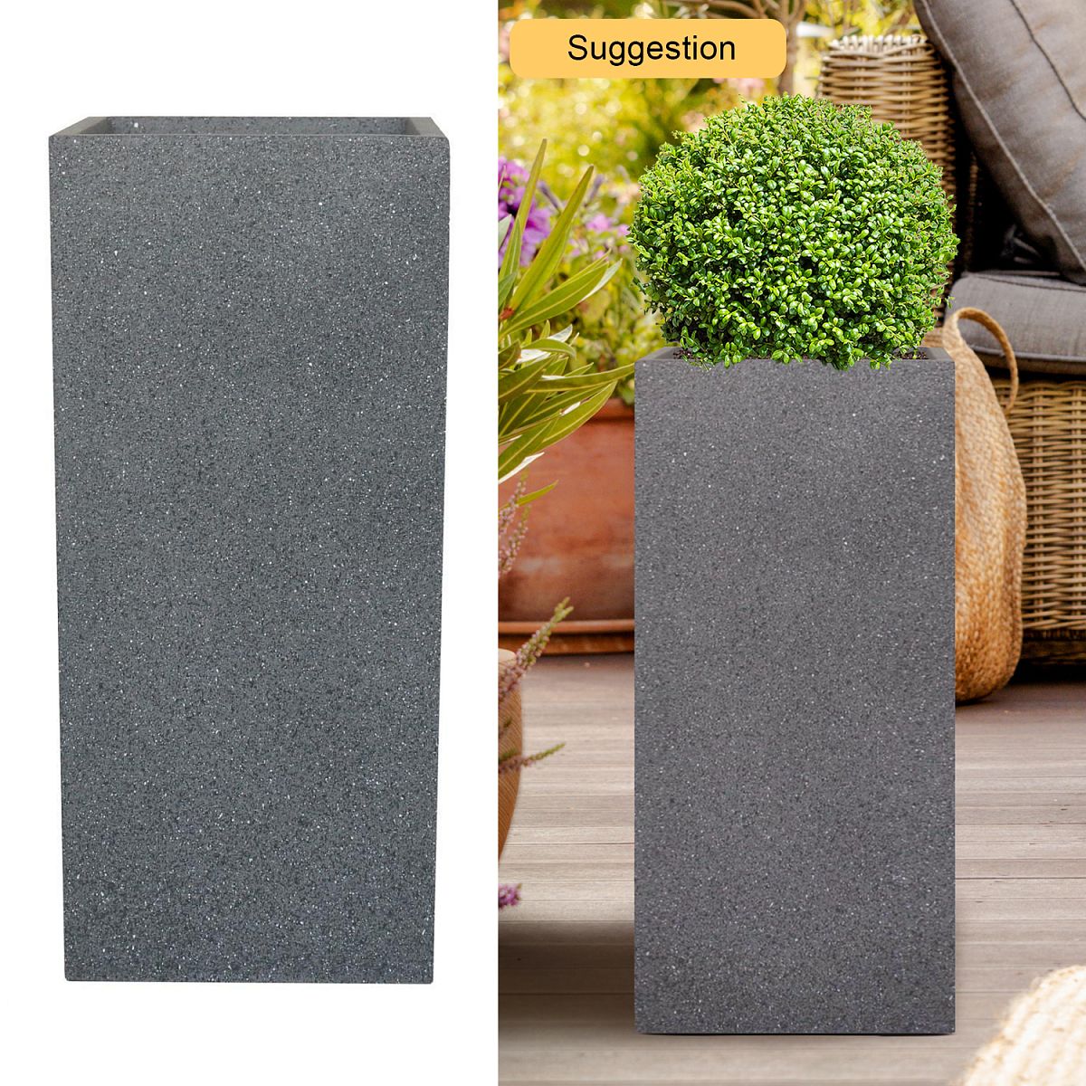 Textured Concrete Effect Tall Square Outdoor Planter by Idealist Lite