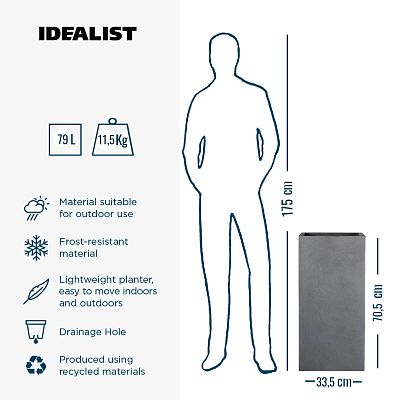 IDEALIST Lite Tall Square Contemporary Light Concrete Planter