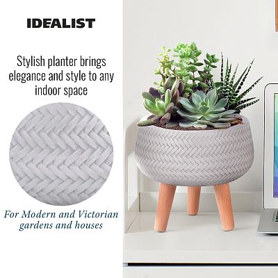 IDEALIST Lite Plaited Style Bowl Planter on Legs, Round Pot Plant Stand Indoor