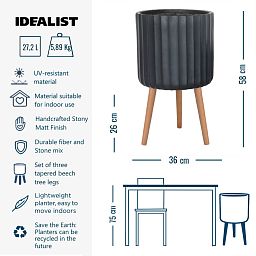 IDEALIST Lite Modern Ribbed Cylinder Planter on Legs, Round Pot Plant Stand Indoor