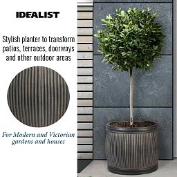 IDEALIST Lite Vertical Ribbed Vintage Style Barrel Round Planter