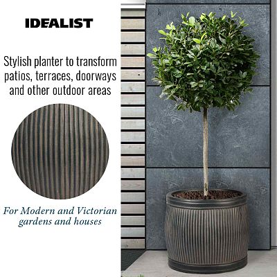 IDEALIST Lite Vertical Ribbed Vintage Style Barrel Round Planter