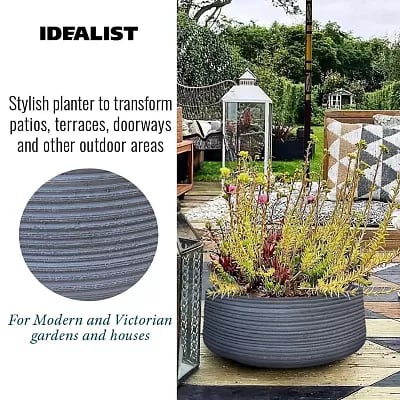 IDEALIST Lite Large Ribbed Light Concrete Bowl Planter