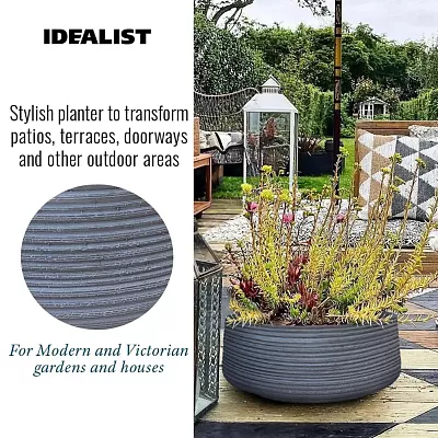 IDEALIST Lite Large Ribbed Light Concrete Bowl Planter
