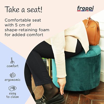 Premium Footstool with Storage Round Velvet Ottoman Storage Pouffe on Feet by Froppi