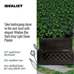 IDEALIST Lite Window Box Faux Lead Lattice Grey Light Stone Planter