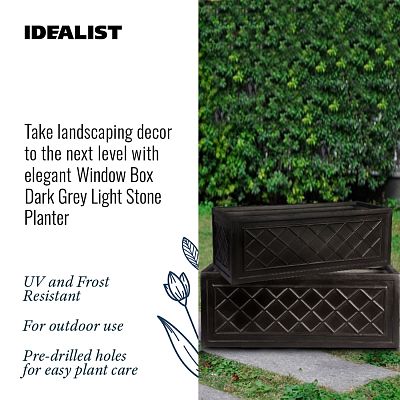 IDEALIST Lite Window Box Faux Lead Lattice Grey Light Stone Planter