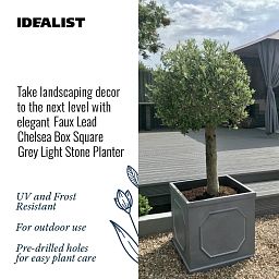 IDEALIST Lite Faux Lead Chelsea Box Square Grey Light Stone Planter Set