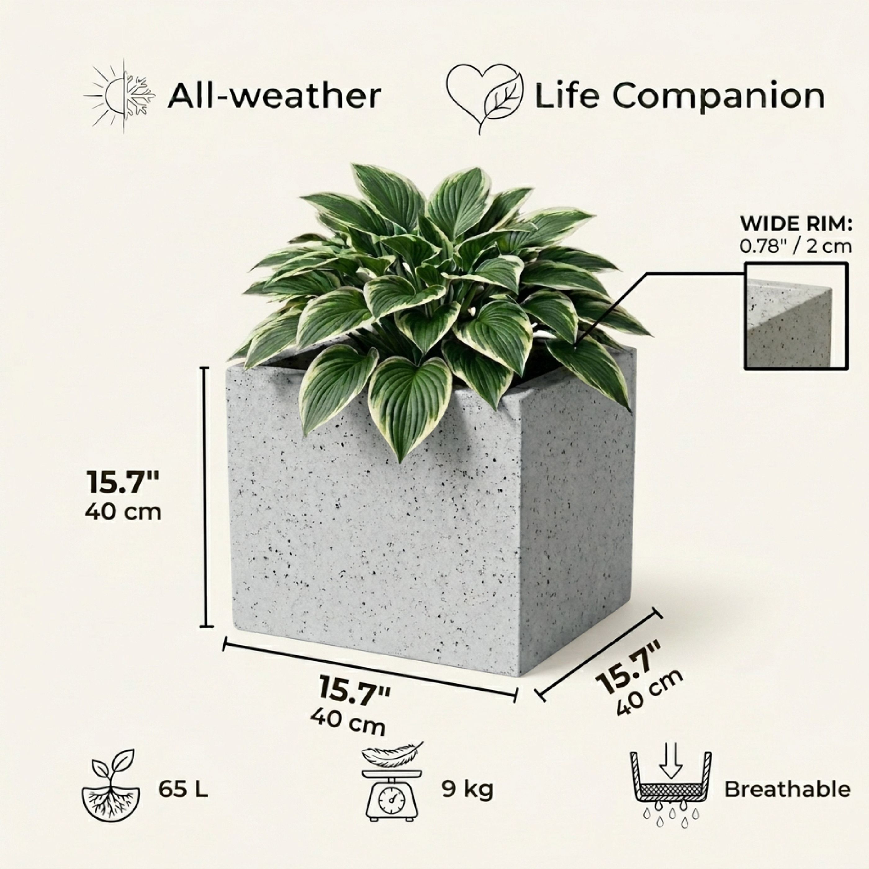 IDEALIST Lite Square Box Contemporary Marble Light Concrete Planter