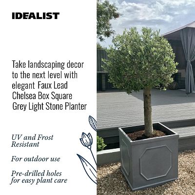 IDEALIST Lite Faux Lead Chelsea Box Square Grey Light Stone Planter Set