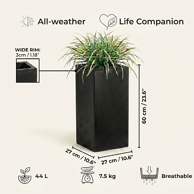 IDEALIST Lite Tall Square Contemporary Light Concrete Planter