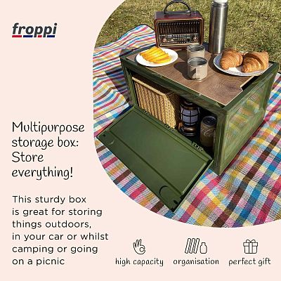 Camping Large Green Plastic Collapsible Storage Unit with Wooden Lid by Froppi