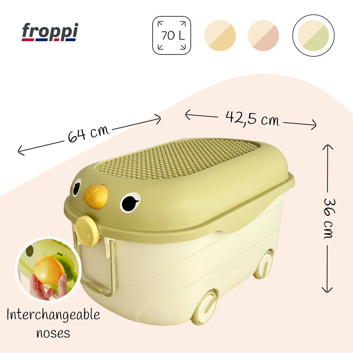Toy Box for Toy Storage on Wheels with Lid by Froppi