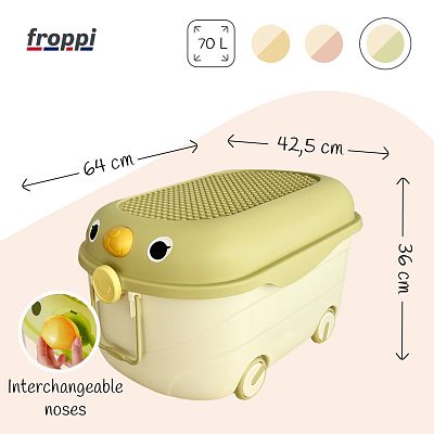 Toy Box for Toy Storage on Wheels with Lid by Froppi