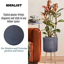 IDEALIST Lite Ribbed Cylinder Planter on Legs, Round Pot Plant Stand Indoor