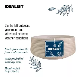 IDEALIST Lite Large Ribbed Light Concrete Bowl Planter