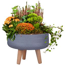 IDEALIST Lite Striped Tray Round Planter on Legs, Round Pot Plant Stand Indoor