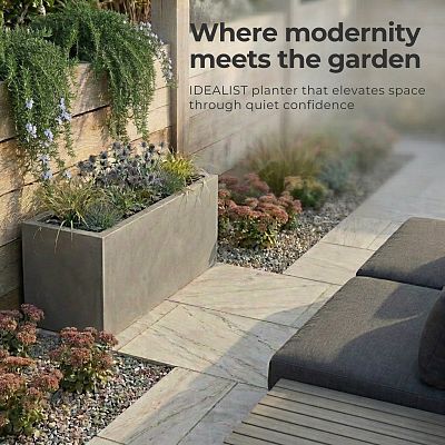 IDEALIST Lite Contemporary Light Concrete High Trough Planter Set